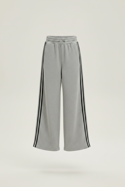 Pantalon Fluide Gris Ample Rayures Latérales Sport - Molleton - vue 3