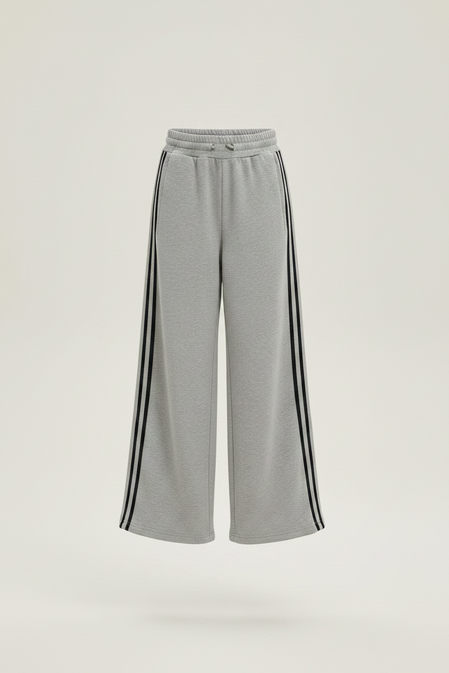 Pantalon Fluide Gris Ample Rayures Latérales Sport - Molleton - vue 3