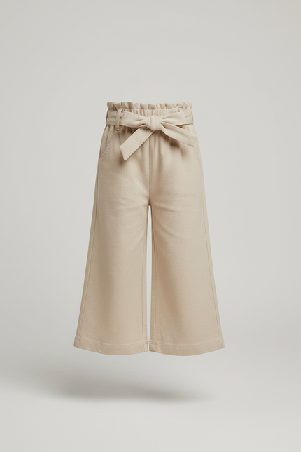 Pantalon Fluide Beige Coton Ample Fille Nœud - Molleton - vue 3