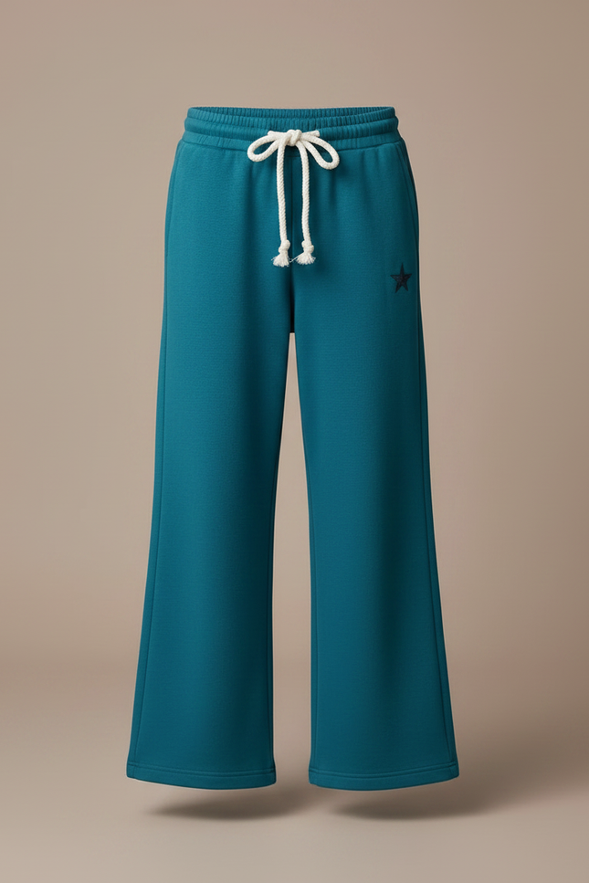 Pantalon Fluide Émeraude Ample Molleton Cordon Fille - Vert - vue 3