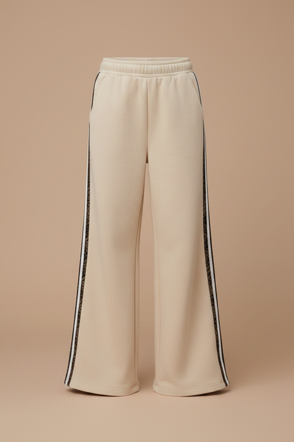 Pantalon Fluide Beige Évasé Sport Décontracté Rayures - Molleton - vue 3