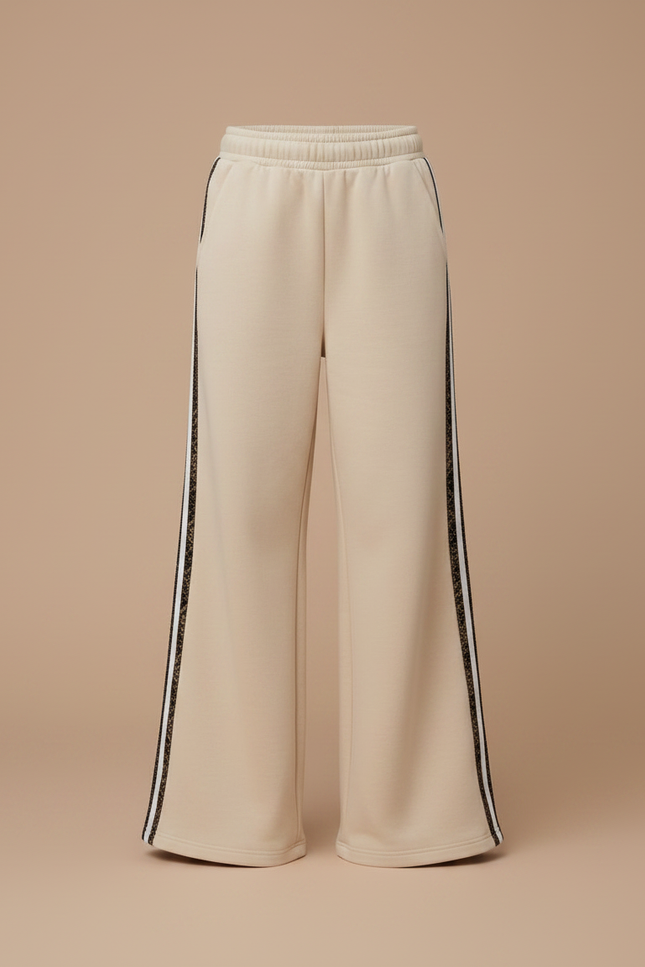 Pantalon Fluide Beige Évasé Sport Décontracté Rayures - Molleton - vue 3