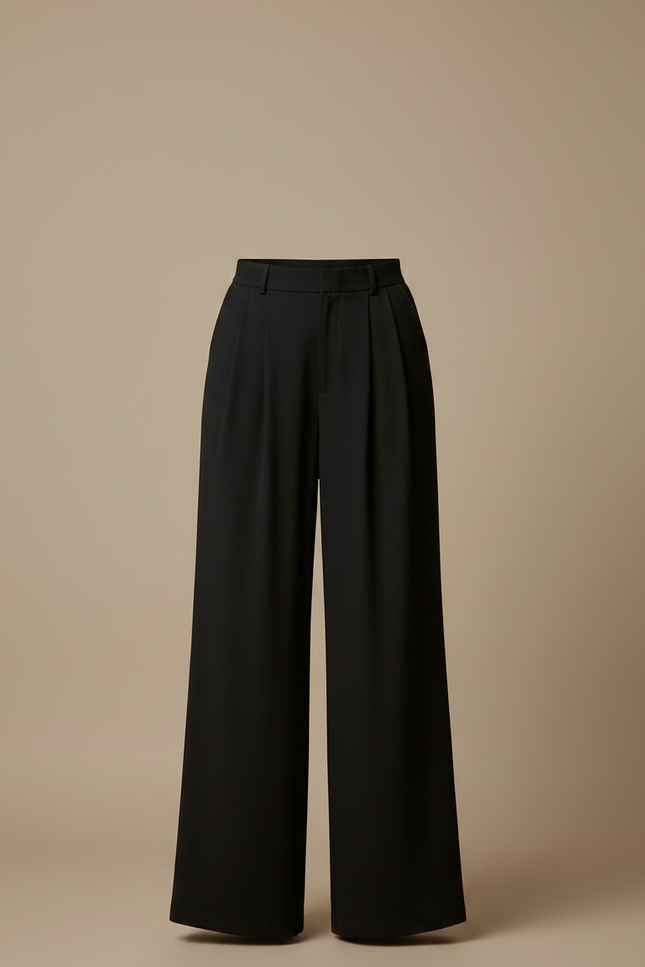 Pantalon Fluide Noir Ample Taille Haute Plissé Élégant Femme - Polyester - vue 3