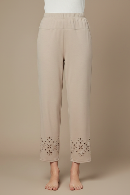 Pantalon Fluide Beige Élastiqué Découpé Cheville Casual - Viscose - vue 3