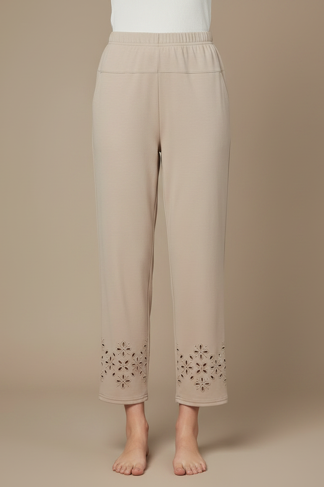 Pantalon Fluide Beige Élastiqué Découpé Cheville Casual - Viscose - vue 3