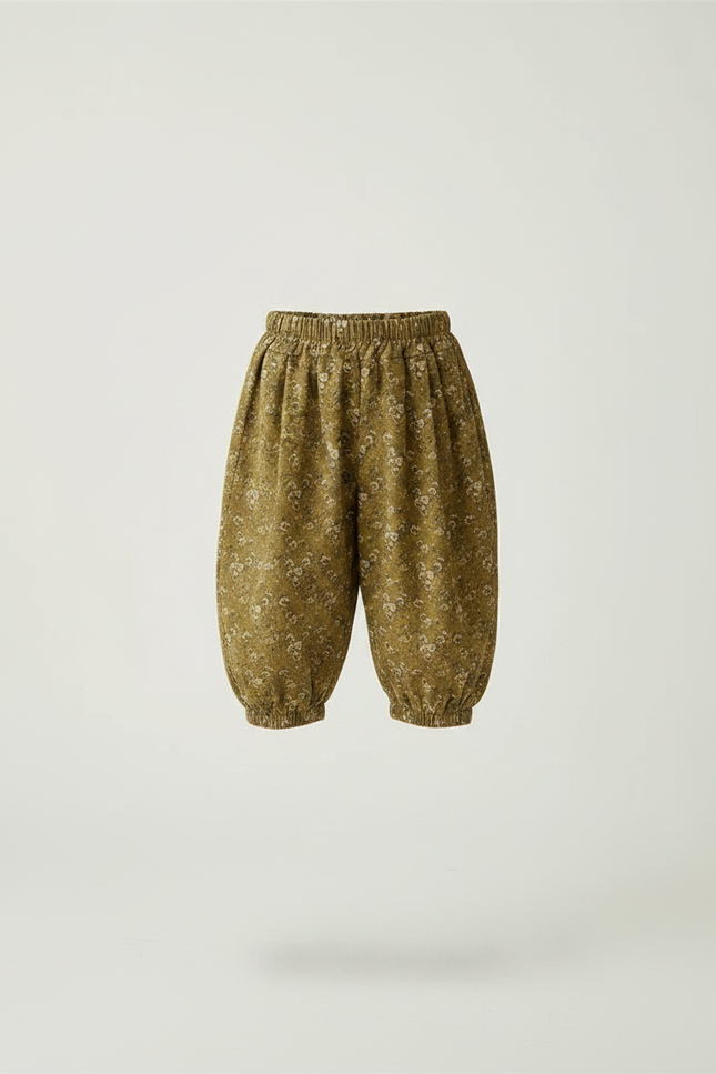 Pantalon Fluide Vert Imprimé Fleuri Ample Enfant - Kaki Coton - vue 3