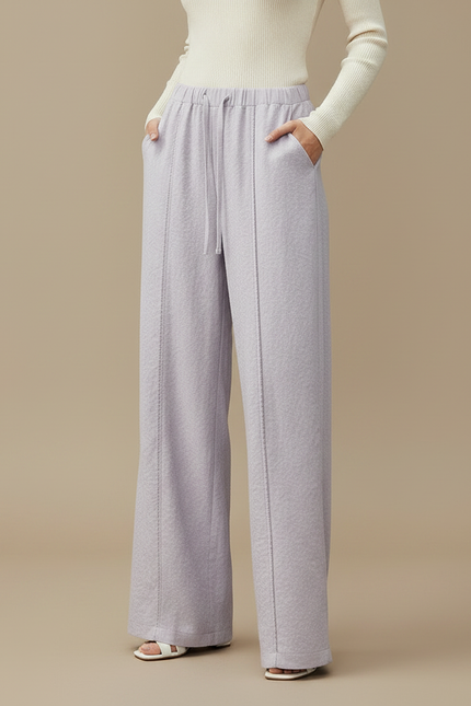 Pantalon Fluide Lilas Drapé Ample Texturé Décontracté Élégant - Violet Molleton - vue 3