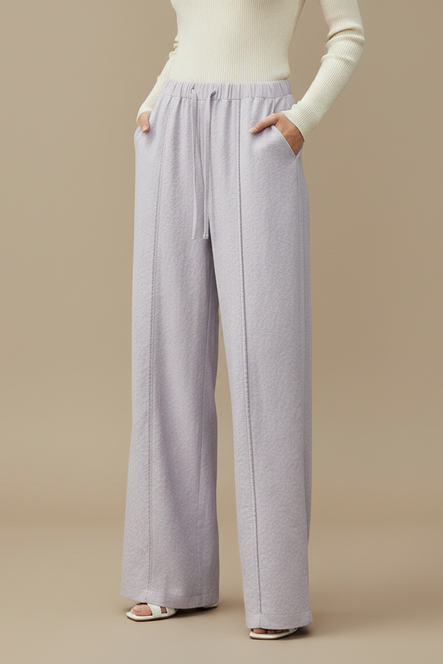 Pantalon Fluide Lilas Drapé Ample Texturé Décontracté Élégant - Violet Molleton - vue 3