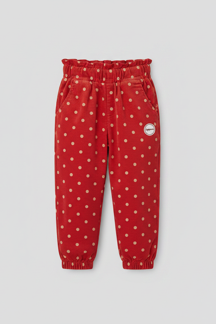 Pantalon Fluide Rouge Pois Blancs Ample Hiver Enfant - Molleton - vue 3