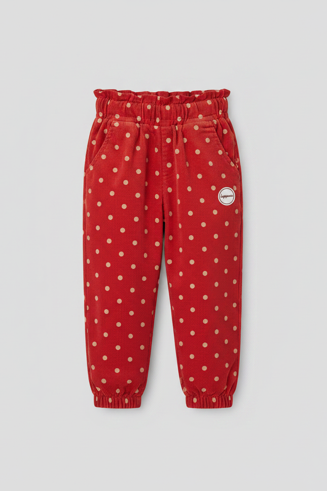 Pantalon Fluide Rouge Pois Blancs Ample Hiver Enfant - Molleton - vue 3