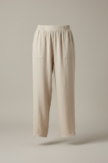 Pantalon Fluide Beige Coton Lin Ample Décontracté - vue 3