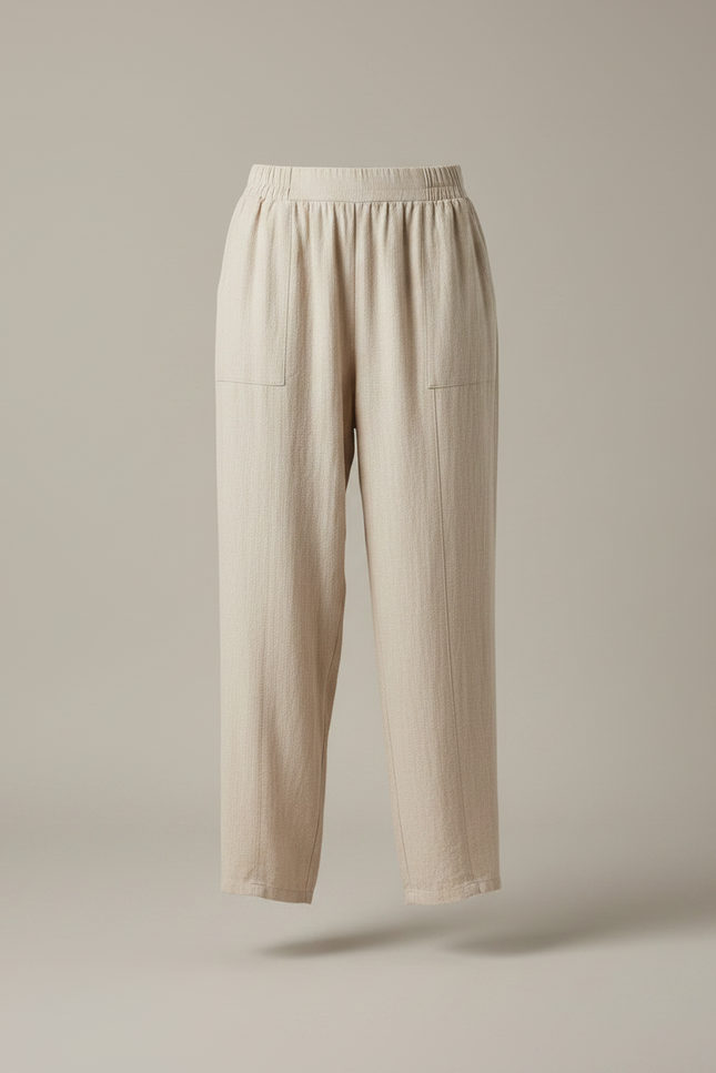 Pantalon Fluide Beige Coton Lin Ample Décontracté - vue 3