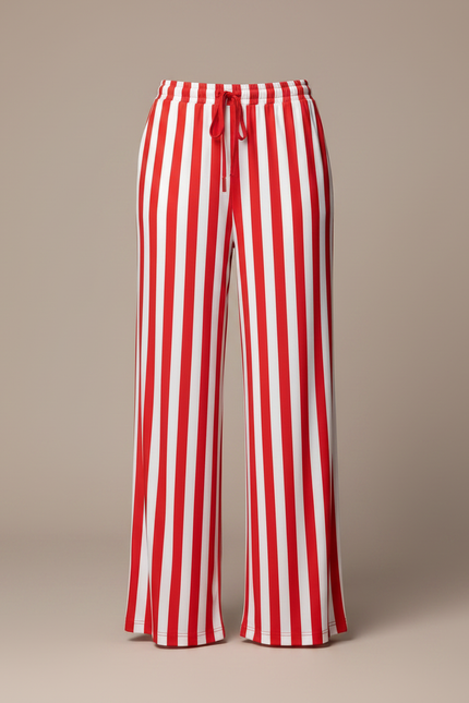 Pantalon Fluide Rayé Rouge Blanc Ample Cordon - Multicolore Maille - vue 3