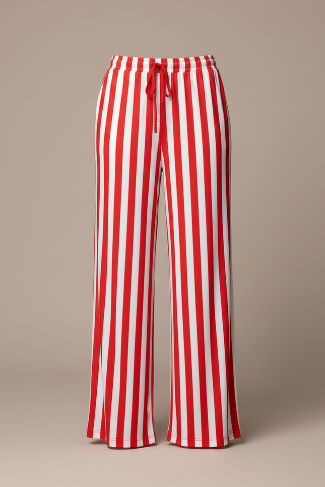 Pantalon Fluide Rayé Rouge Blanc Ample Cordon - Multicolore Maille - vue 3