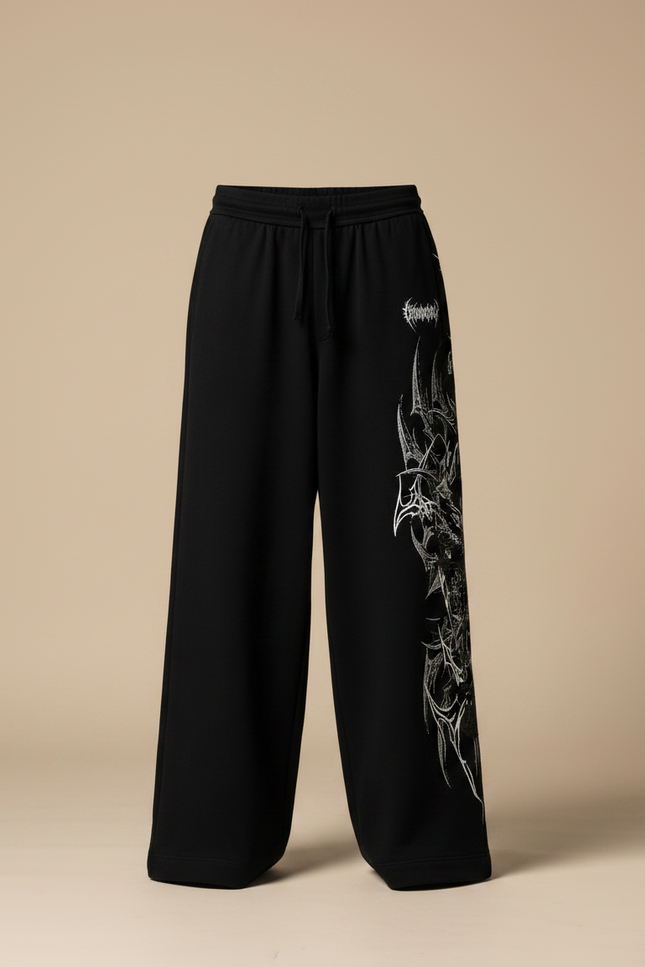 Pantalon Fluide Noir Ample Imprimé Gothique Décontracté Homme - Molleton - vue 3