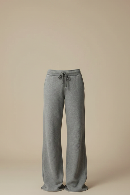 Pantalon Fluide Gris Ample Cordon Décontracté Chic - Molleton - vue 3