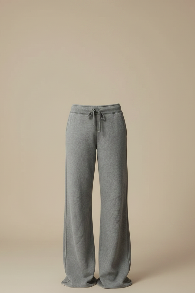 Pantalon Fluide Gris Ample Cordon Décontracté Chic - Molleton - vue 3