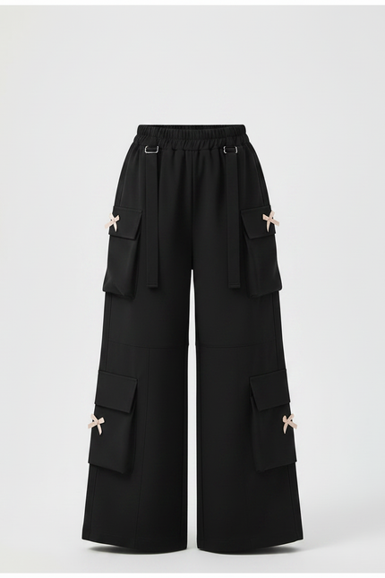 Pantalon Fluide Noir Cargo Ample Bow Street - Polyester - vue 3