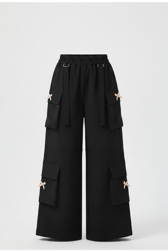 Pantalon Fluide Noir Cargo Ample Bow Street - Polyester - vue 3