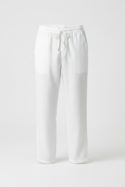 Pantalon Fluide Blanc Lin Ample Cordon Décontracté - vue 3