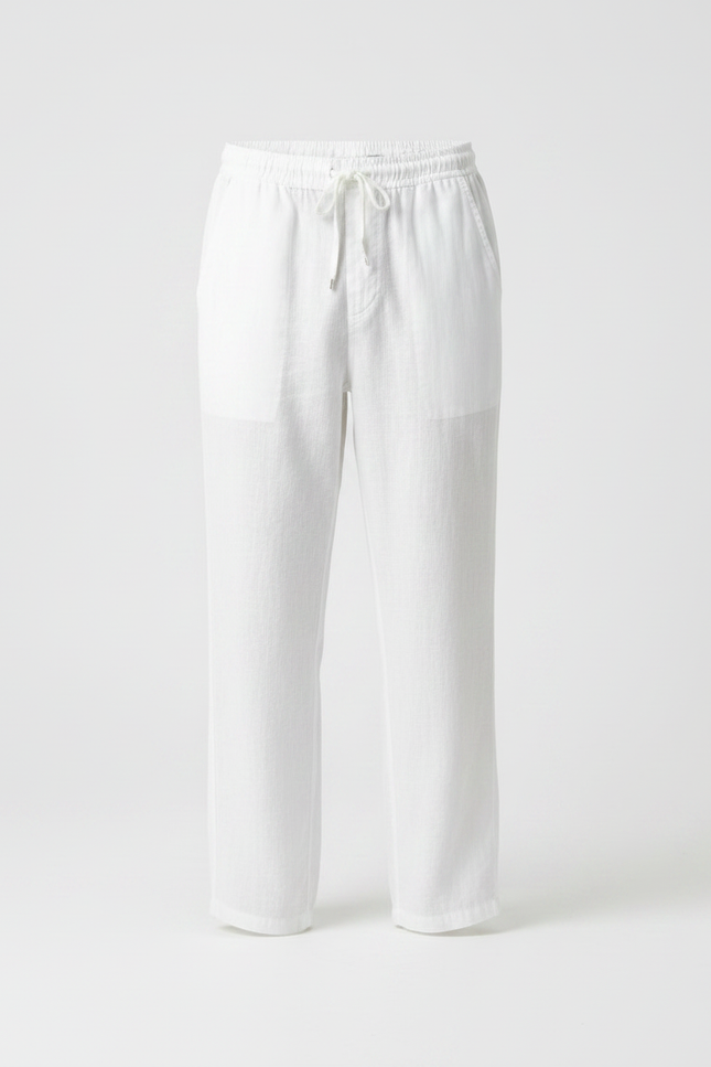 Pantalon Fluide Blanc Lin Ample Cordon Décontracté - vue 3
