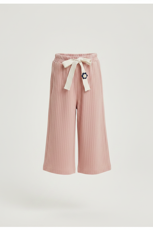 Pantalon Fluide Rose Côtelé Ample Décontracté Enfant - Maille - vue 3