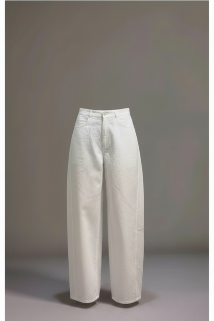 Pantalon Fluide Blanc Ample Décontracté Lin Coton - vue 3