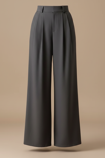 Pantalon Fluide Gris Taille Haute Ample Élégant Femme - Polyester - vue 3