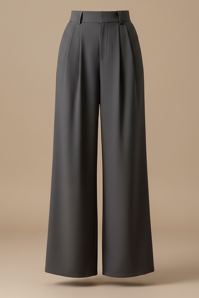 Pantalon Fluide Gris Taille Haute Ample Élégant Femme - Polyester - vue 3