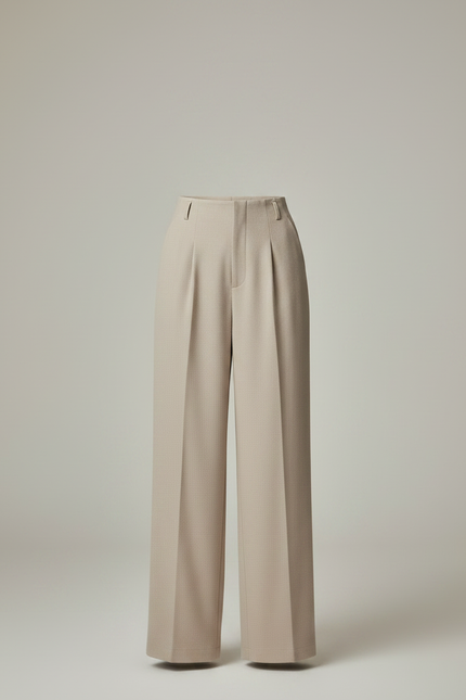 Pantalon Fluide Beige Ample Taille Haute Droit Élégant - Polyester - vue 3