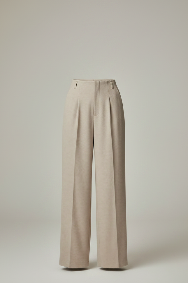 Pantalon Fluide Beige Ample Taille Haute Droit Élégant - Polyester - vue 3