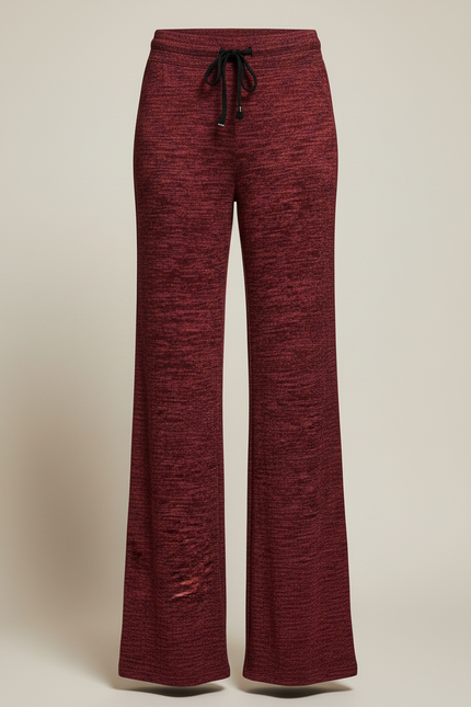 Pantalon Fluide Bordeau Ample Mélangé Cordon Femme - Bordeaux Maille - vue 3