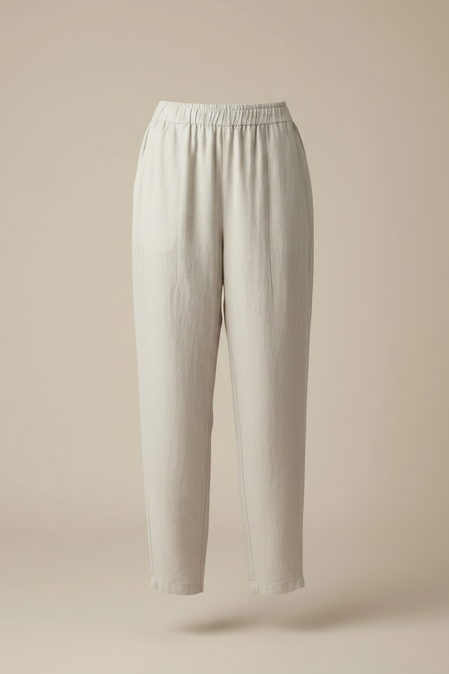 Pantalon Fluide Écru Coton Lin Ample Décontracté Harem - Beige - vue 3