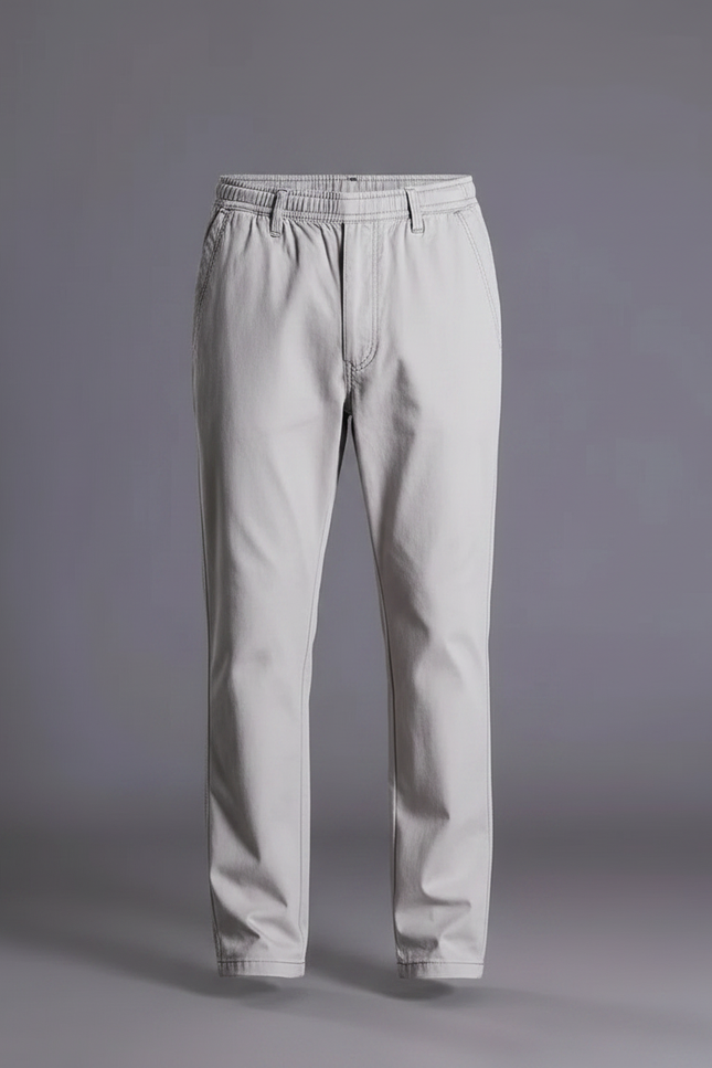 Pantalon Fluide Gris Coton Droit Décontracté Homme - vue 3
