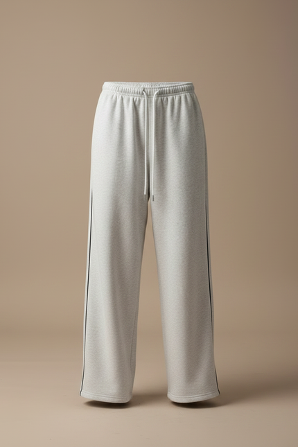 Pantalon Fluide Gris Ample Décontracté Rayures Latérales - Molleton - vue 3
