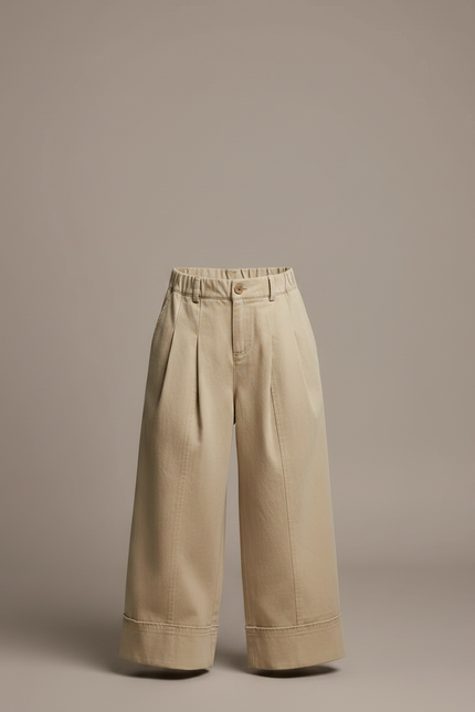 Pantalon Fluide Ample Beige Coton Enfant Décontracté - Gabardine - vue 3
