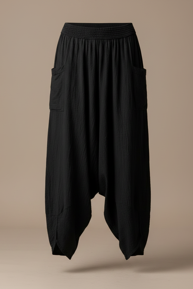 Pantalon Fluide Noir Ample Coton Harem Confortable - vue 3