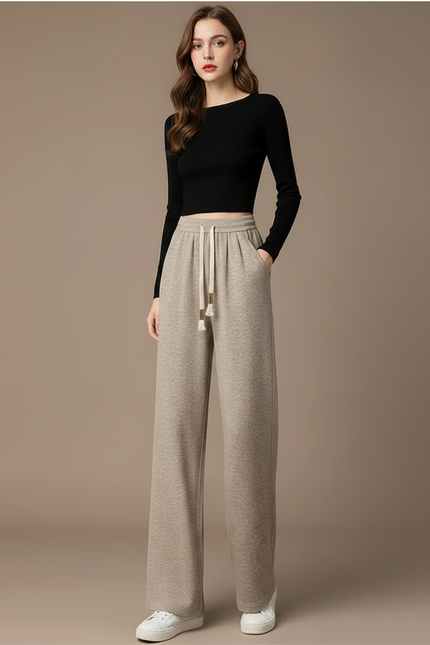Pantalon Fluide Beige Coton Ample Décontracté Confortable - Molleton - vue 3