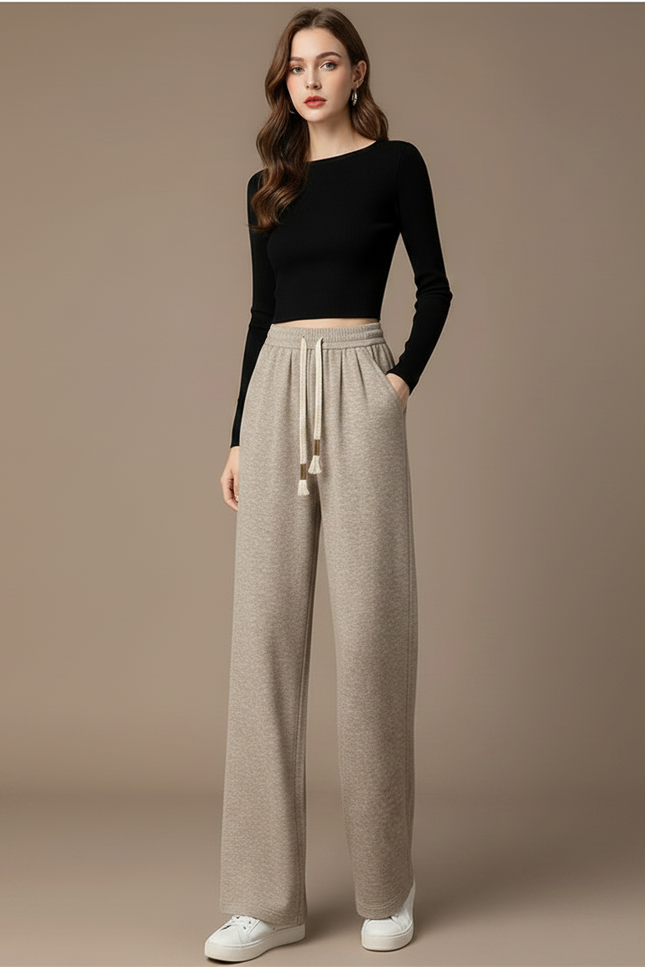 Pantalon Fluide Beige Coton Ample Décontracté Confortable - Molleton - vue 3