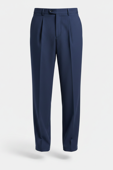 Pantalon Fluide Bleu Marine Plissé Droit Homme Élégant - Gabardine - vue 3