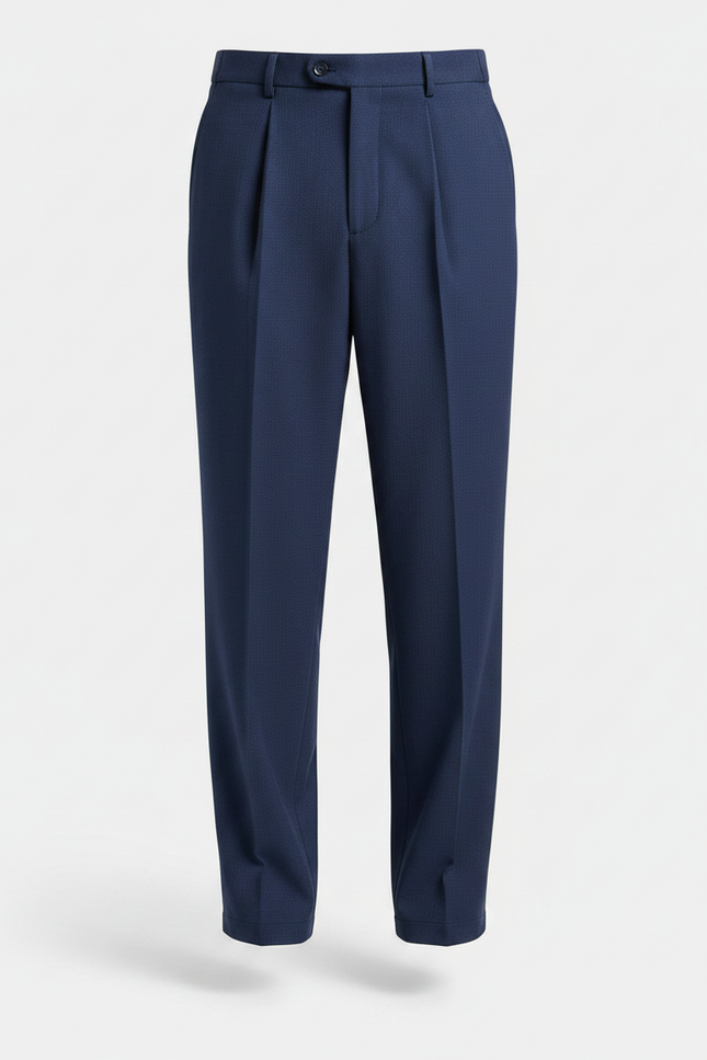 Pantalon Fluide Bleu Marine Plissé Droit Homme Élégant - Gabardine - vue 3