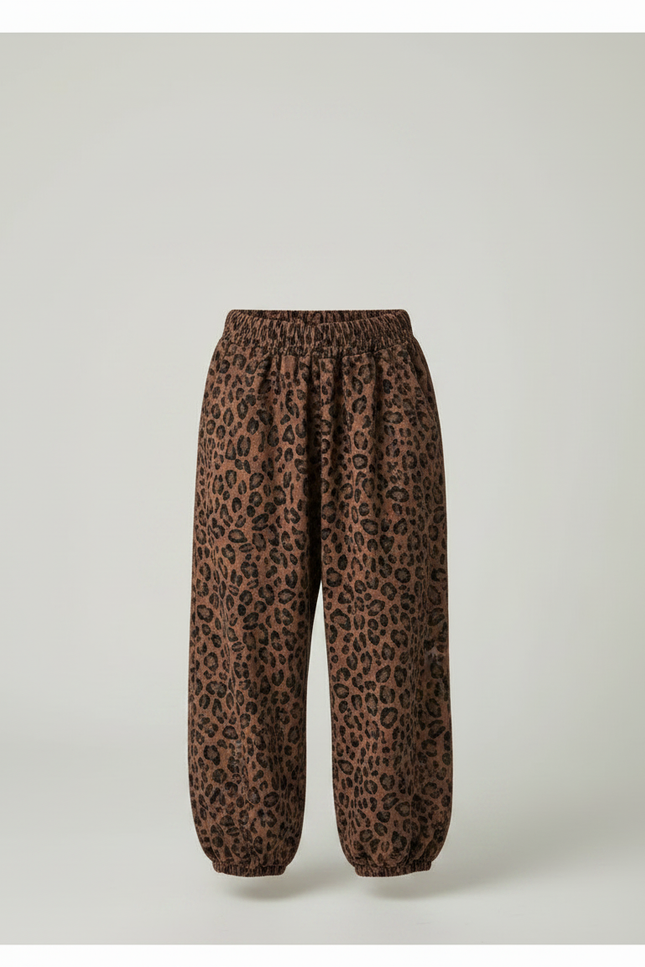 Pantalon Fluide Léopard Marron Ample Élastique Enfant - Molleton - vue 3