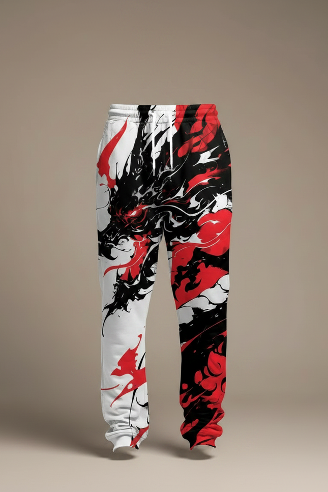 Pantalon Fluide Blanc Rouge Noir Dragon Ample Cordon - Multicolore Polyester - vue 3