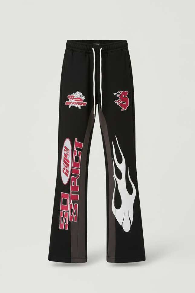 Pantalon Fluide Noir Ample Imprimé Flammes Sportif Décontracté - Molleton - vue 3