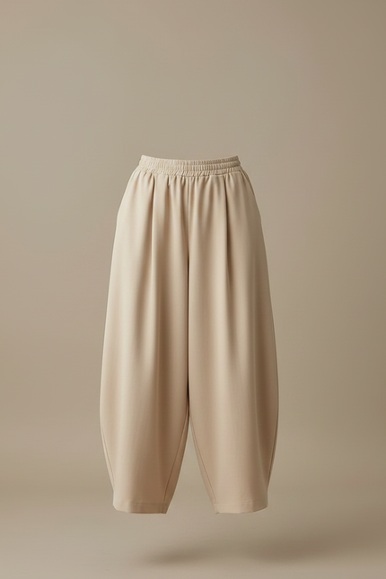 Pantalon Fluide Beige Ample Harem Coton Décontracté - Viscose - vue 3