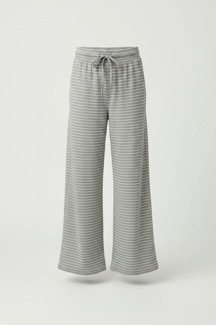 Pantalon Fluide Rayé Gris Ample Cordon Confortable - Maille - vue 3