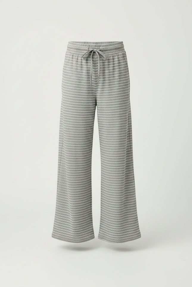 Pantalon Fluide Rayé Gris Ample Cordon Confortable - Maille - vue 3