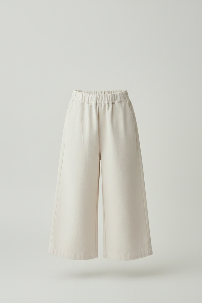 Pantalon Fluide Écru Ample Coton Décontracté Unisexe - Beige - vue 3