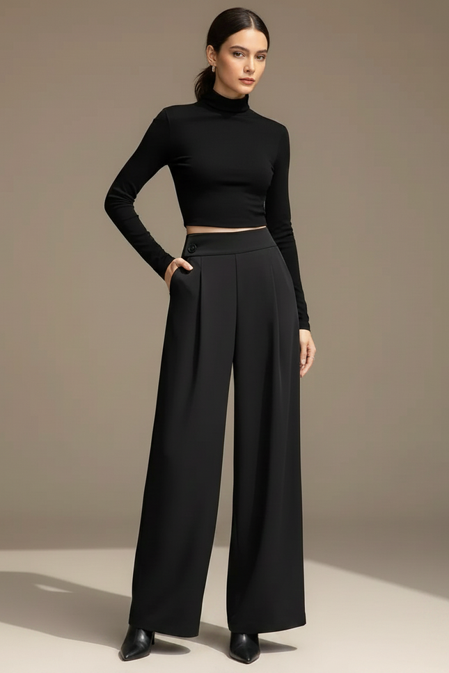 Pantalon Fluide Noir Ample Taille Haute Femme - Viscose - vue 3