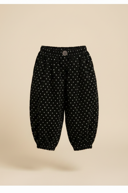Pantalon Fluide Noir Pois Blancs Côtelé Ample Enfant - Cordé - vue 3